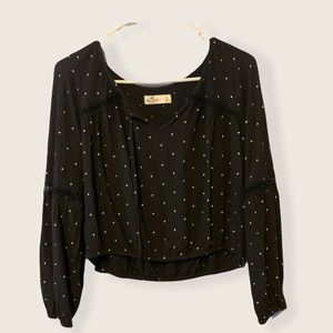 Long Sleeve Small Hollister Black/White Polka Dot Crop Top